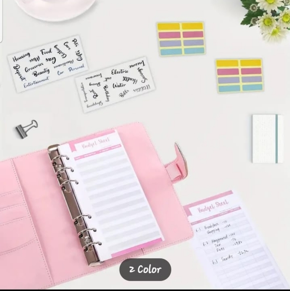 Pink Organizer Budget Binder With Zipper Envelopes & Expense Sheets - Picture 3 of 5